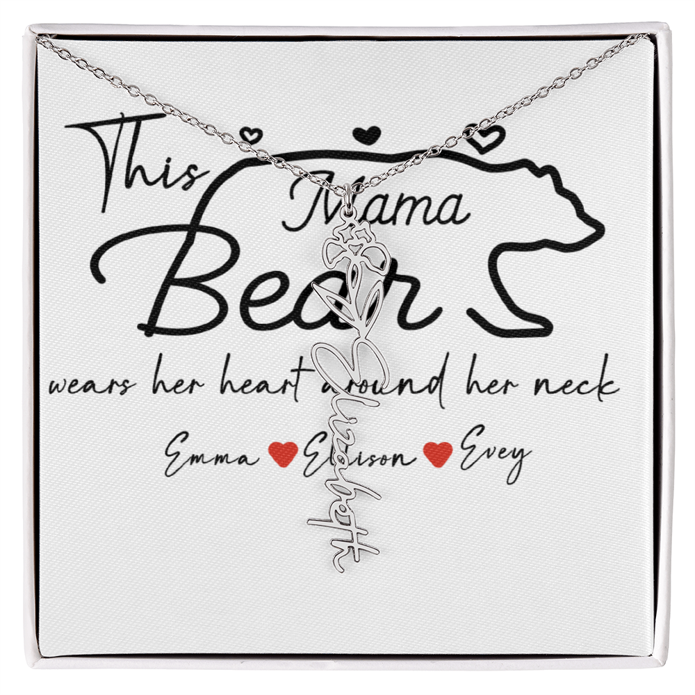 Personalized Mama Bear Flower Name Necklace