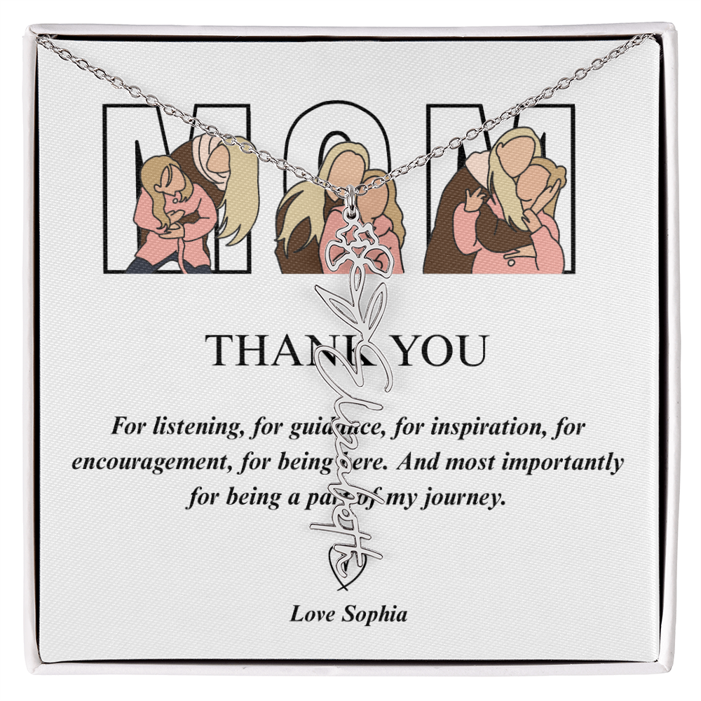 Personalized Mom Thank You Flower Name Necklace