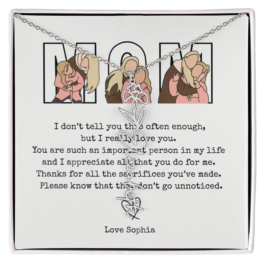 Personalized Mom Flower Name Necklace