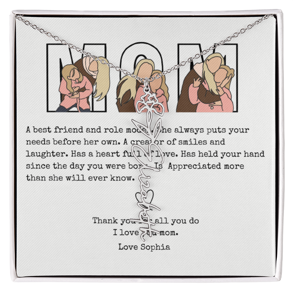 Personalized Mom Flower Name Necklace