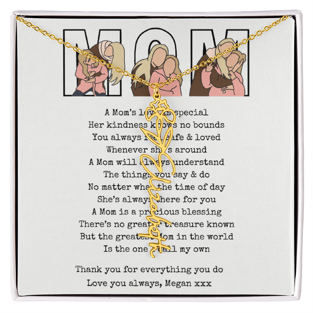 Personalized Mom Flower Name Necklace