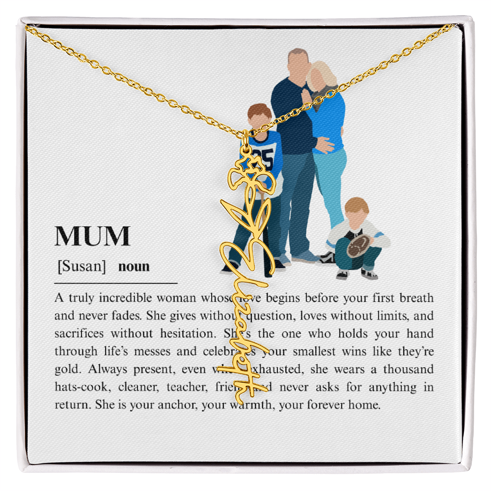 Personalized Mum Flower Name Necklace