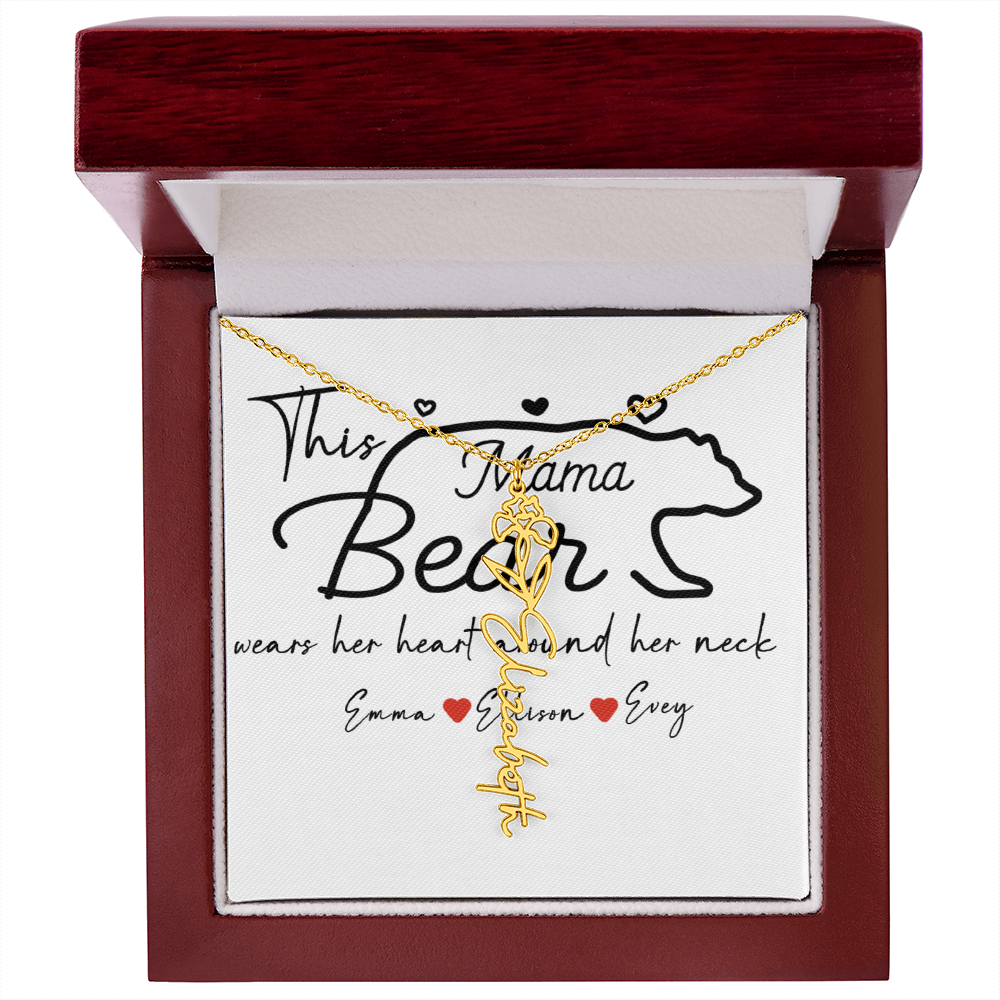 Personalized Mama Bear Flower Name Necklace