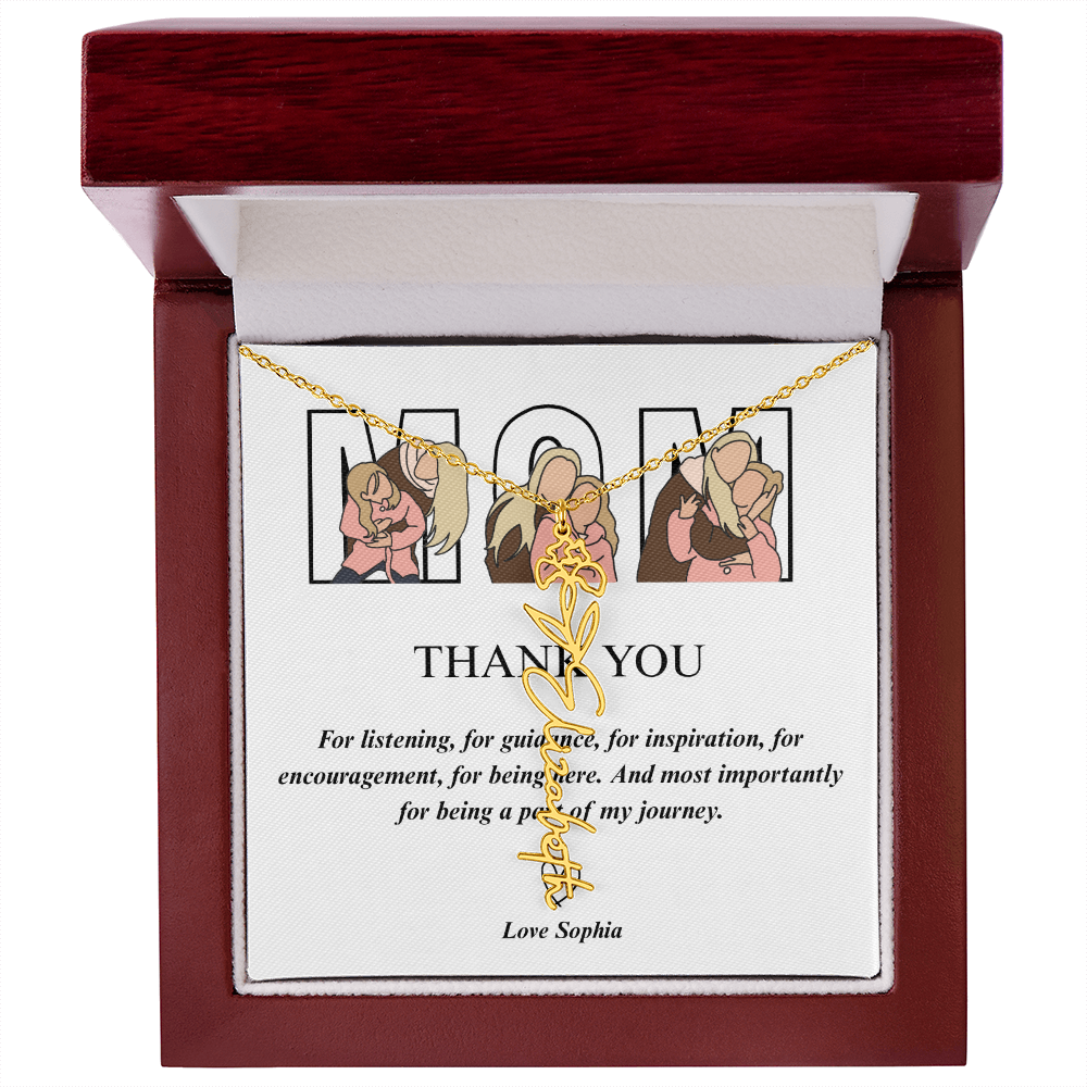 Personalized Mom Thank You Flower Name Necklace