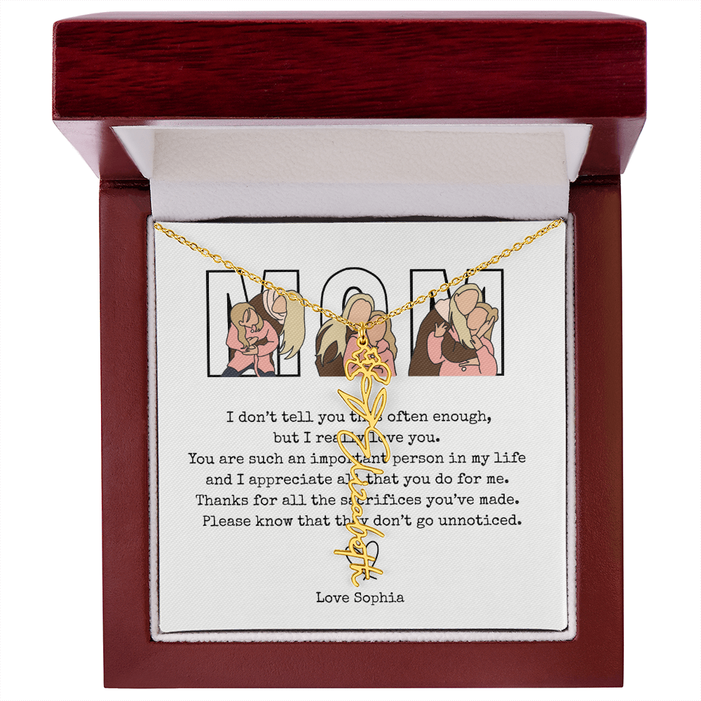 Personalized Mom Flower Name Necklace