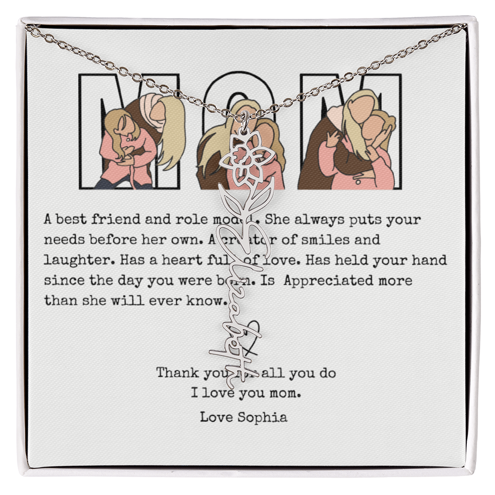 Personalized Mom Flower Name Necklace