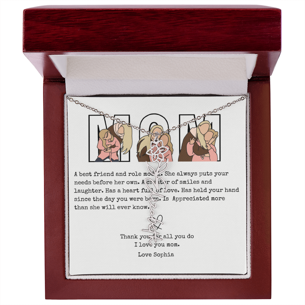 Personalized Mom Flower Name Necklace
