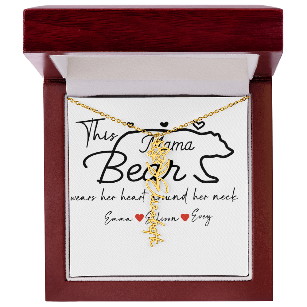 Personalized Mama Bear Flower Name Necklace