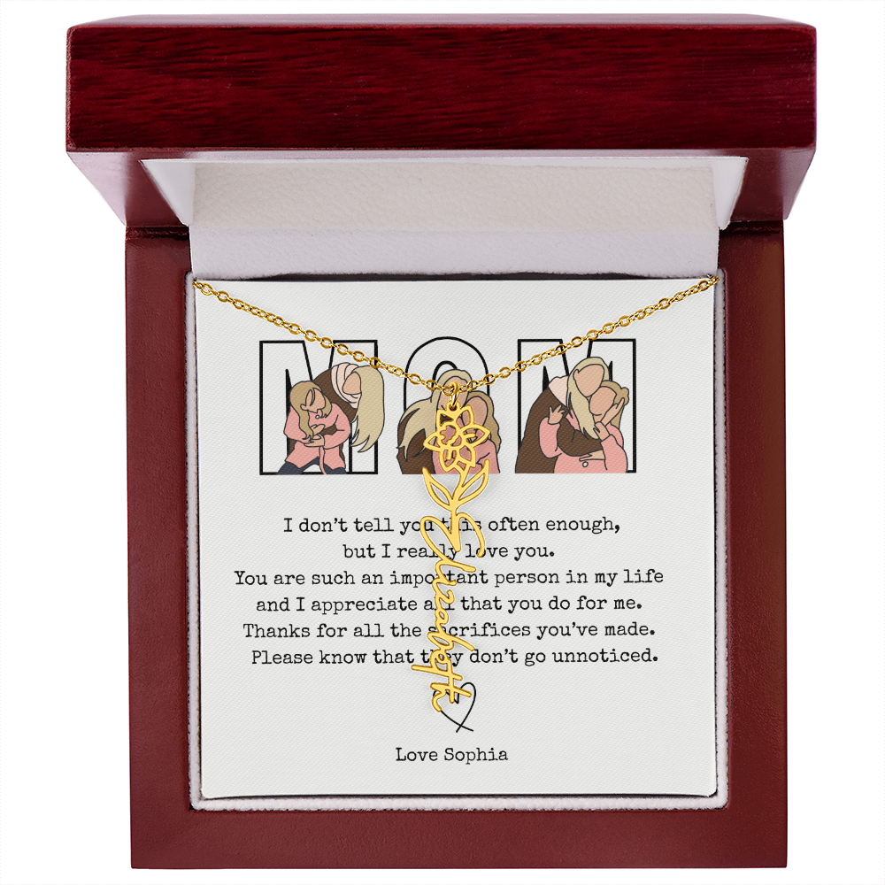 Personalized Mom Flower Name Necklace