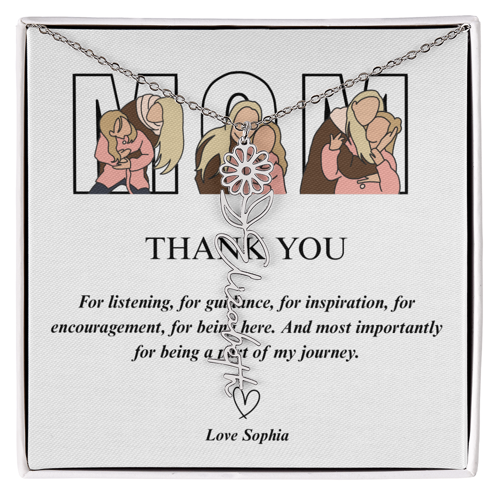 Personalized Mom Thank You Flower Name Necklace