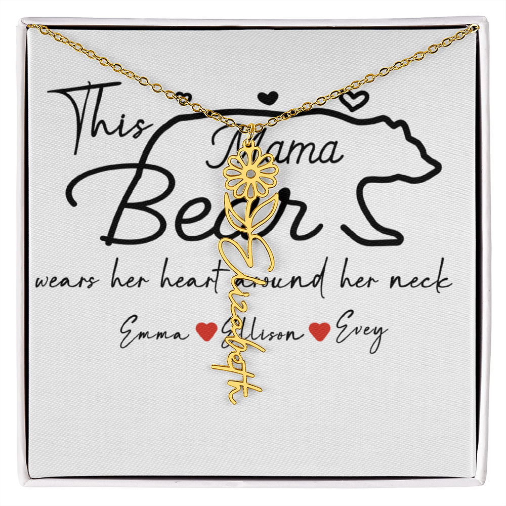 Personalized Mama Bear Flower Name Necklace