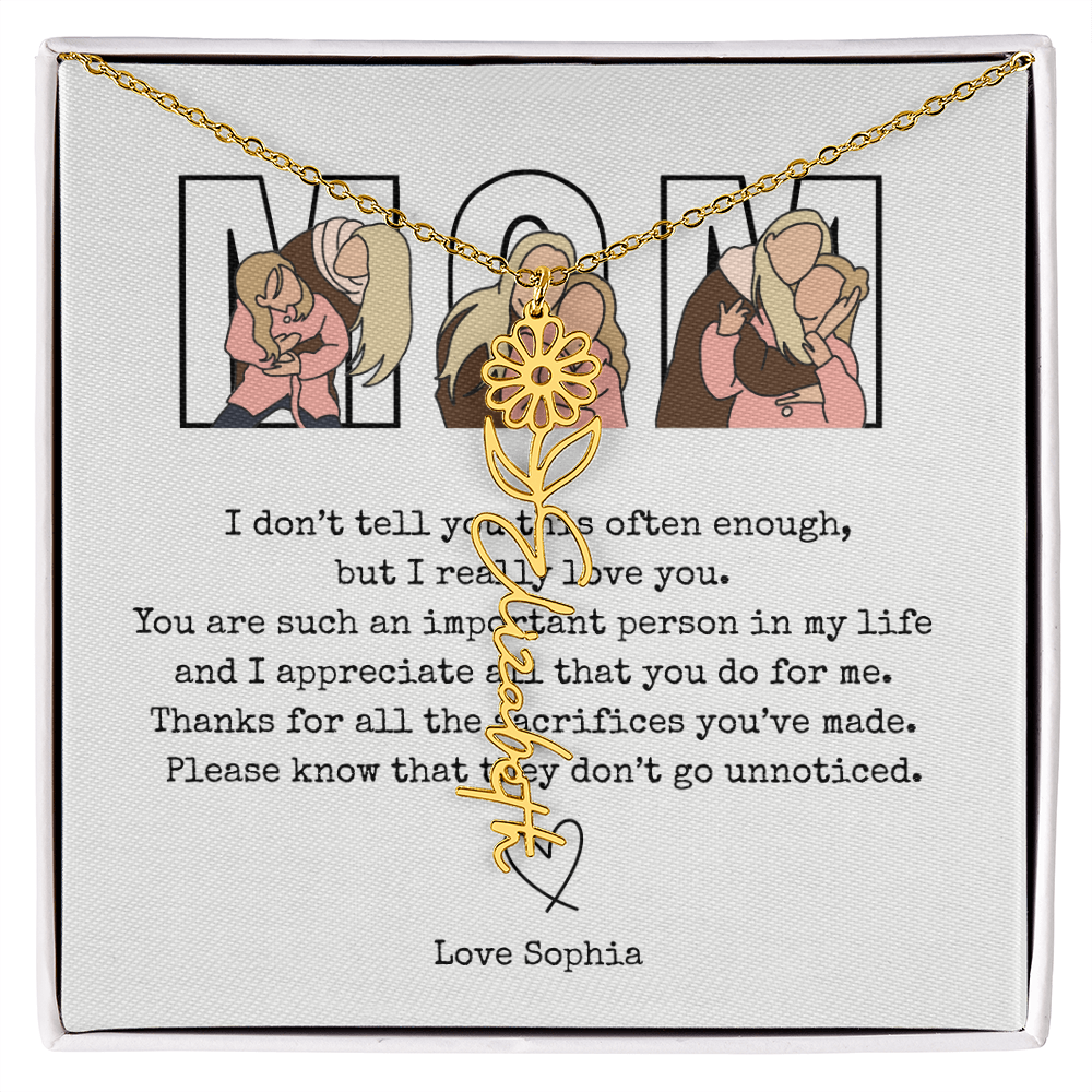 Personalized Mom Flower Name Necklace