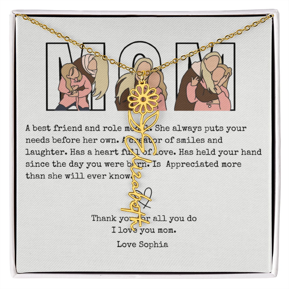 Personalized Mom Flower Name Necklace