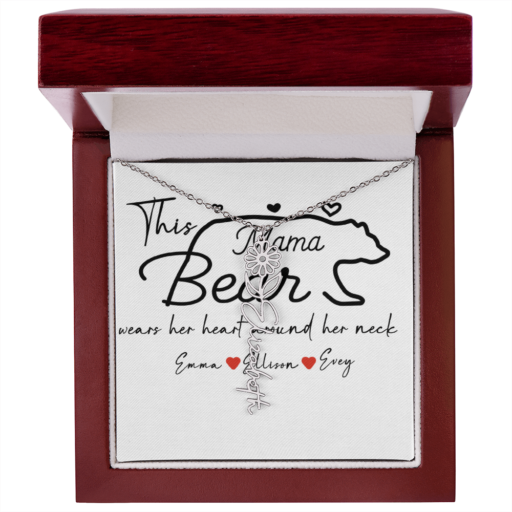 Personalized Mama Bear Flower Name Necklace