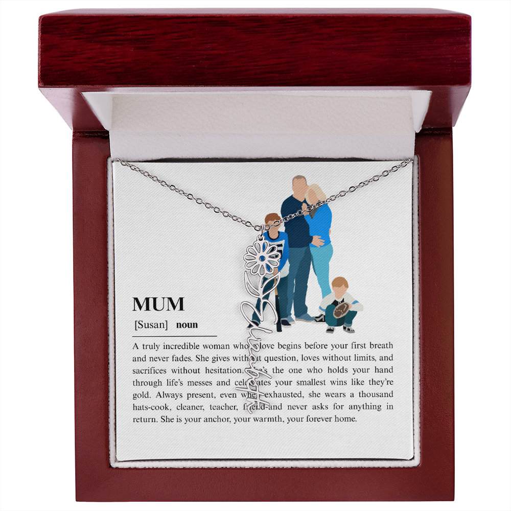Personalized Mum Flower Name Necklace
