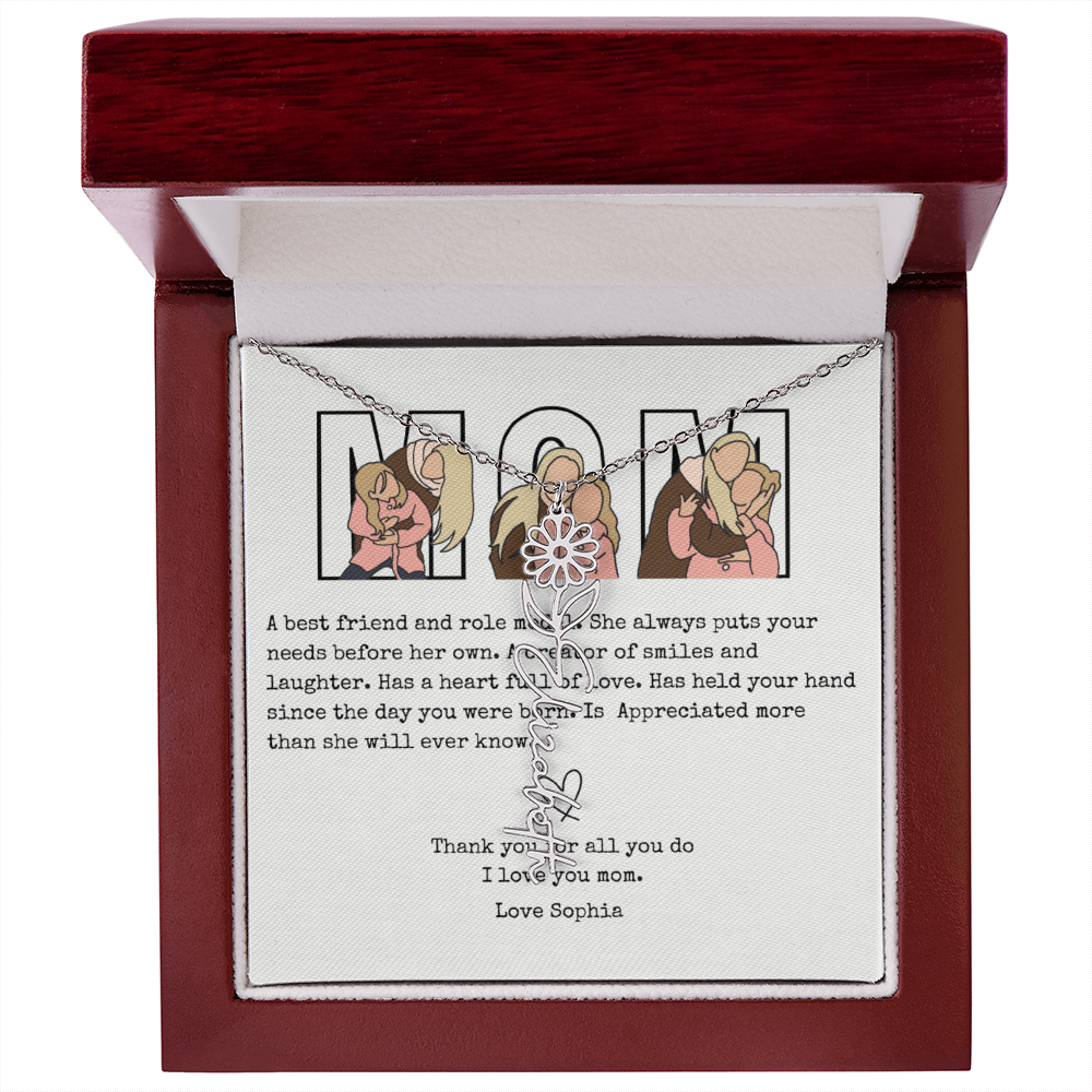 Personalized Mom Flower Name Necklace