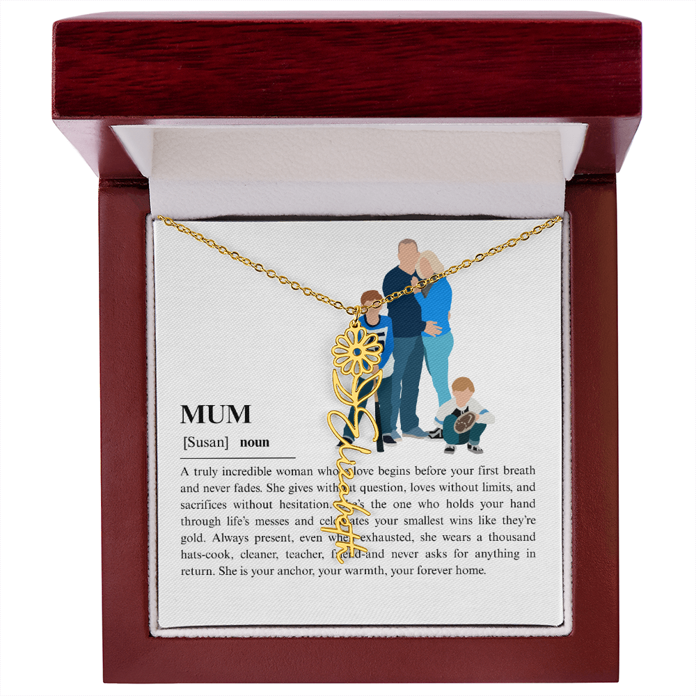 Personalized Mum Flower Name Necklace