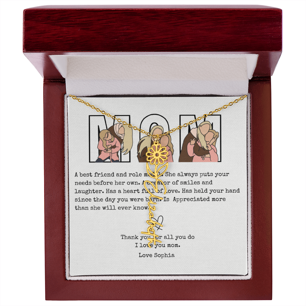Personalized Mom Flower Name Necklace