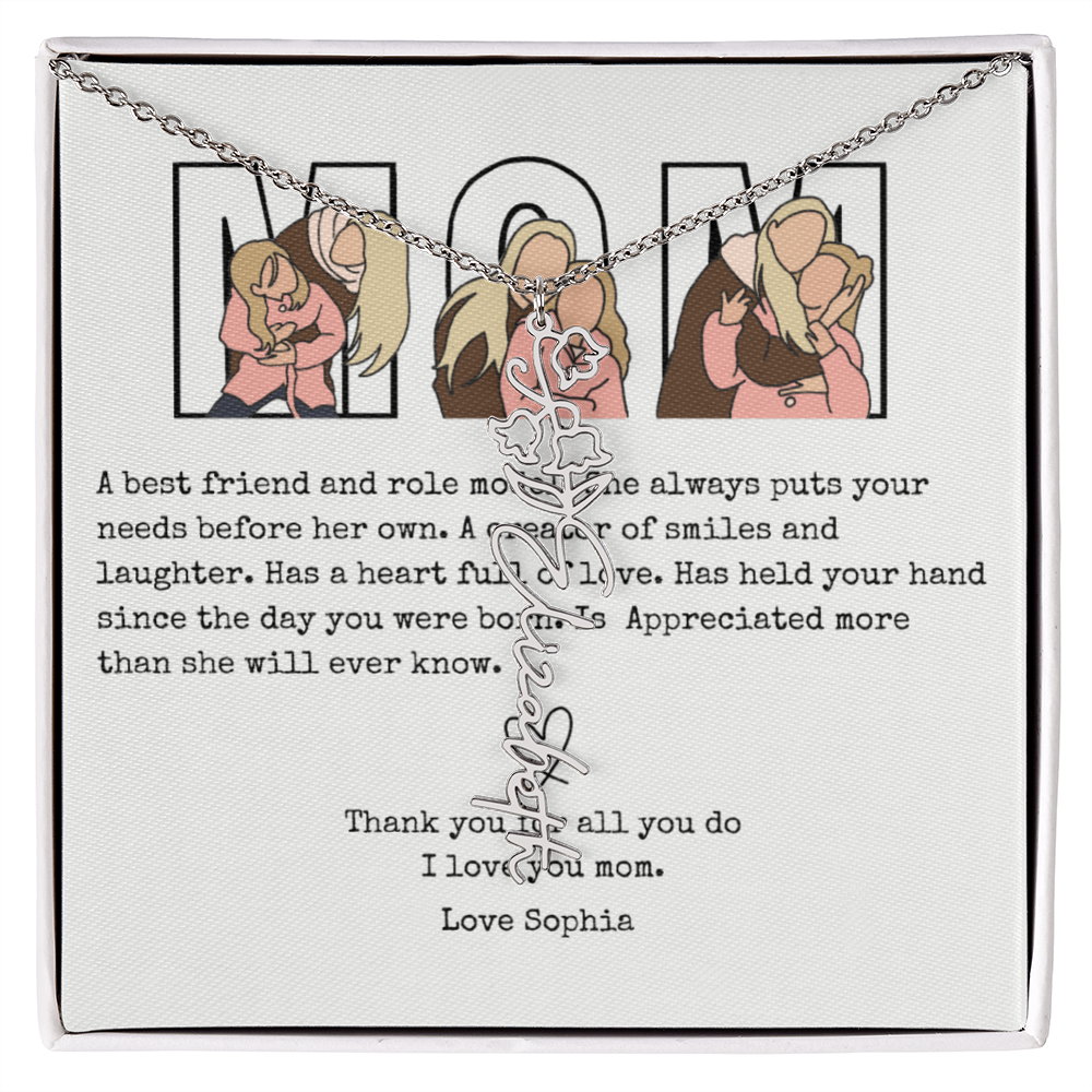 Personalized Mom Flower Name Necklace
