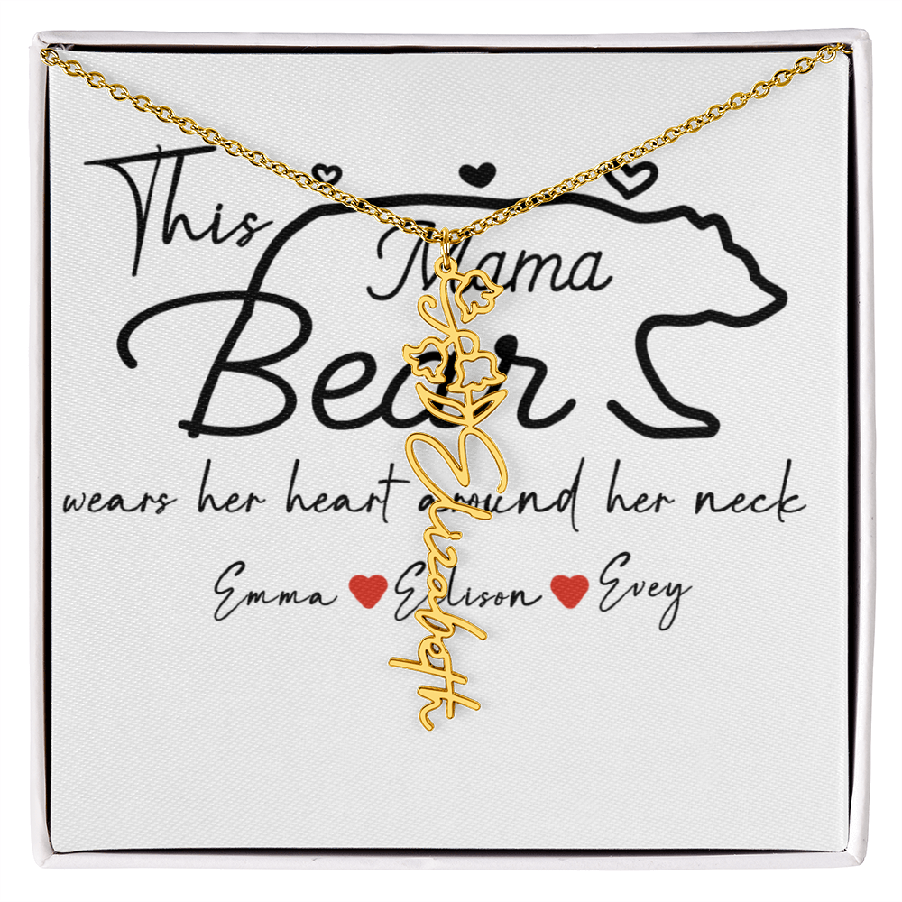 Personalized Mama Bear Flower Name Necklace
