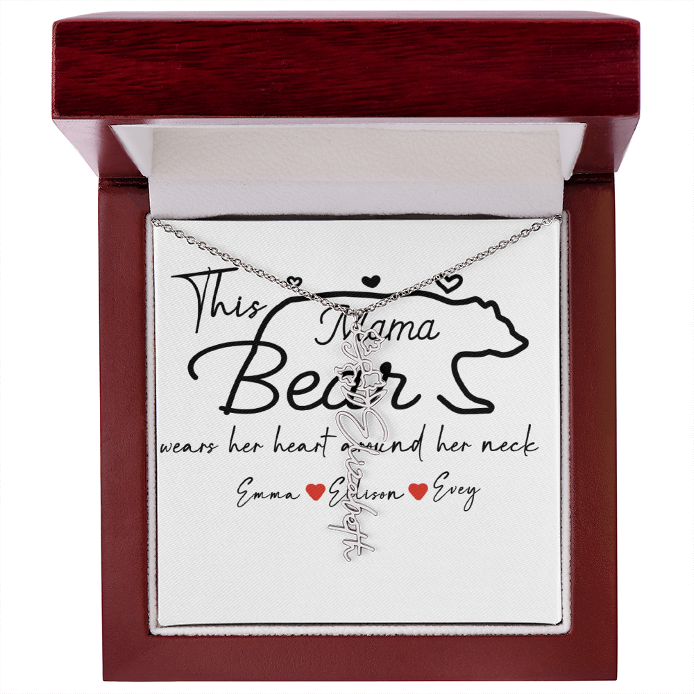 Personalized Mama Bear Flower Name Necklace