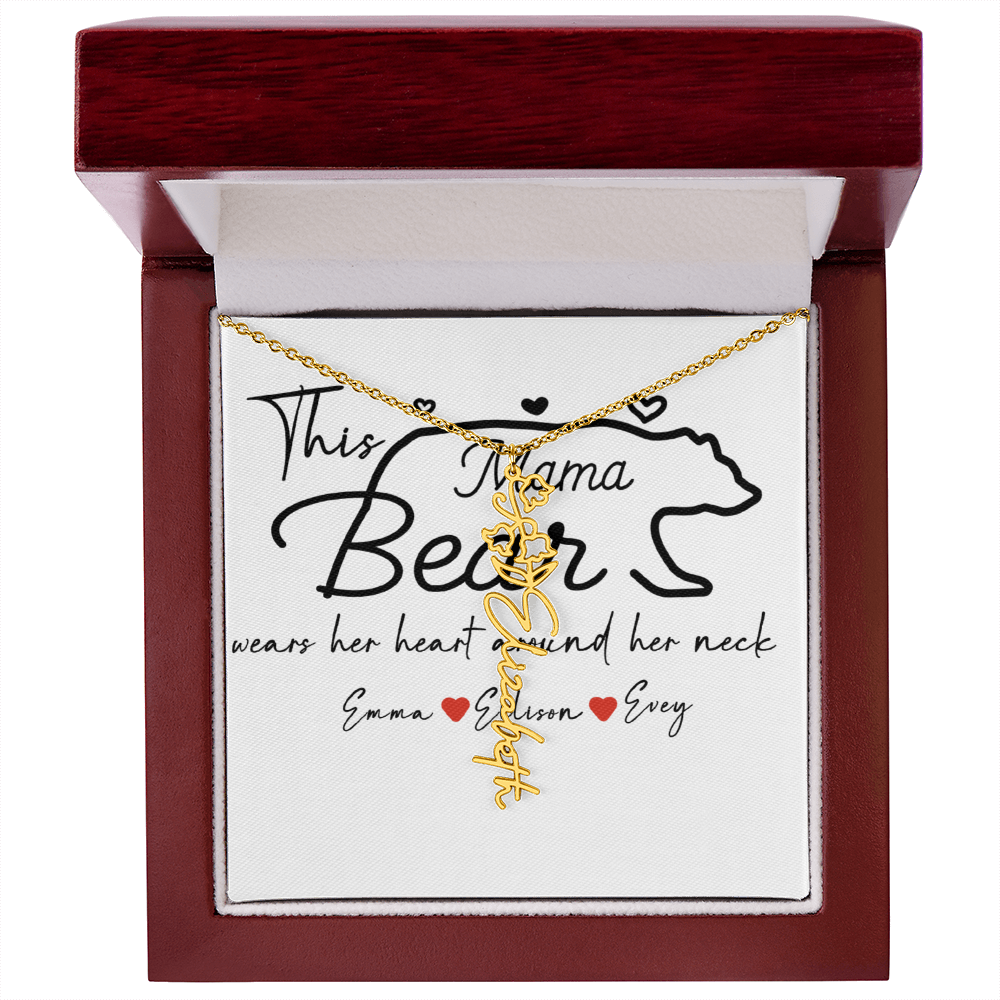 Personalized Mama Bear Flower Name Necklace