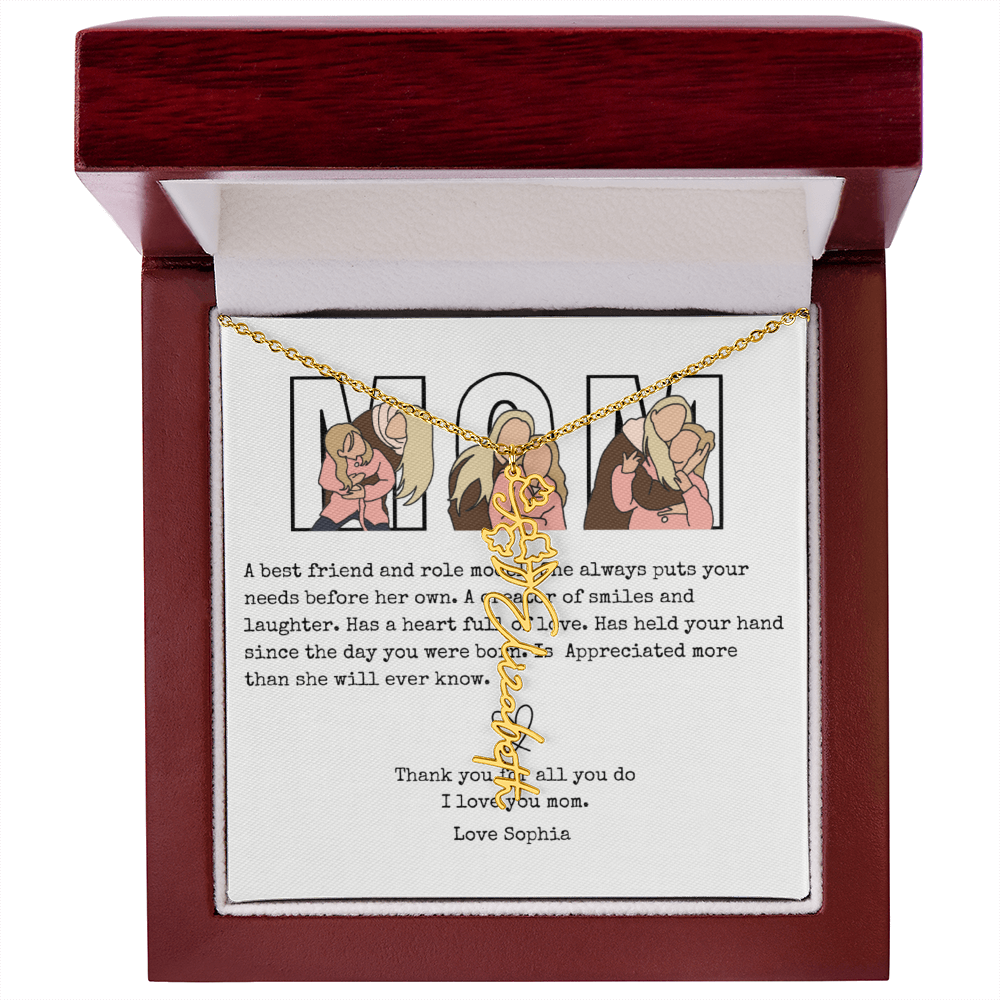 Personalized Mom Flower Name Necklace