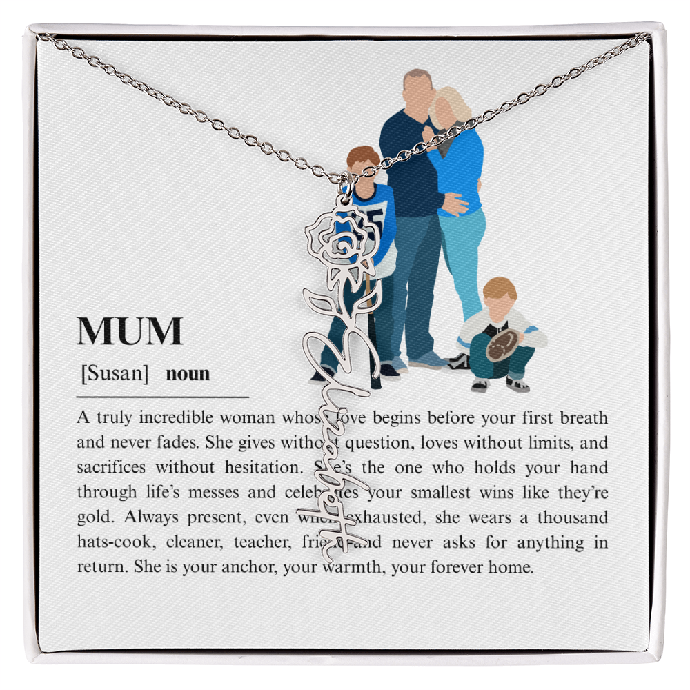Personalized Mum Flower Name Necklace