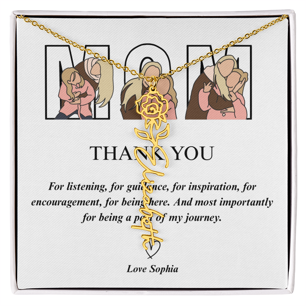 Personalized Mom Thank You Flower Name Necklace