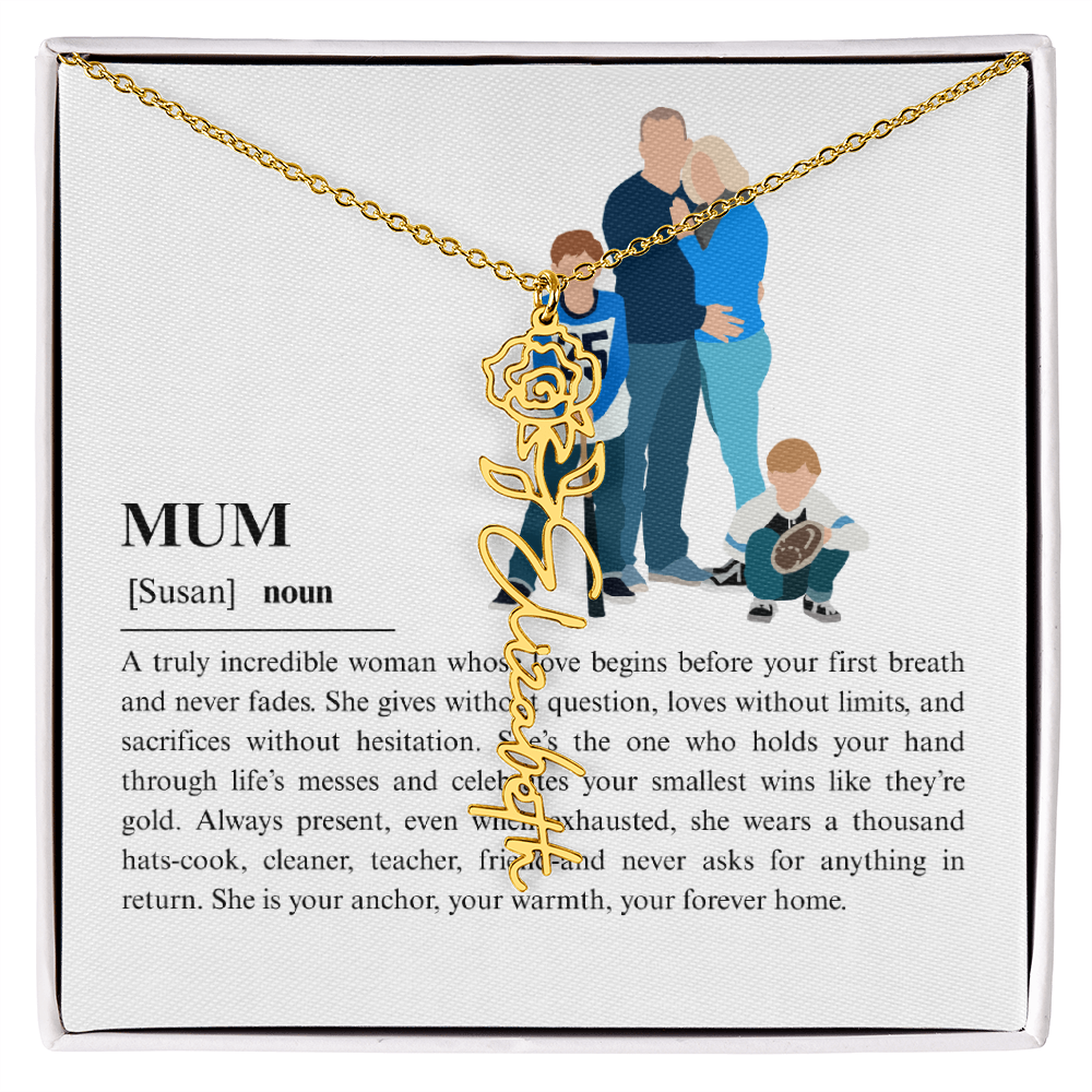 Personalized Mum Flower Name Necklace