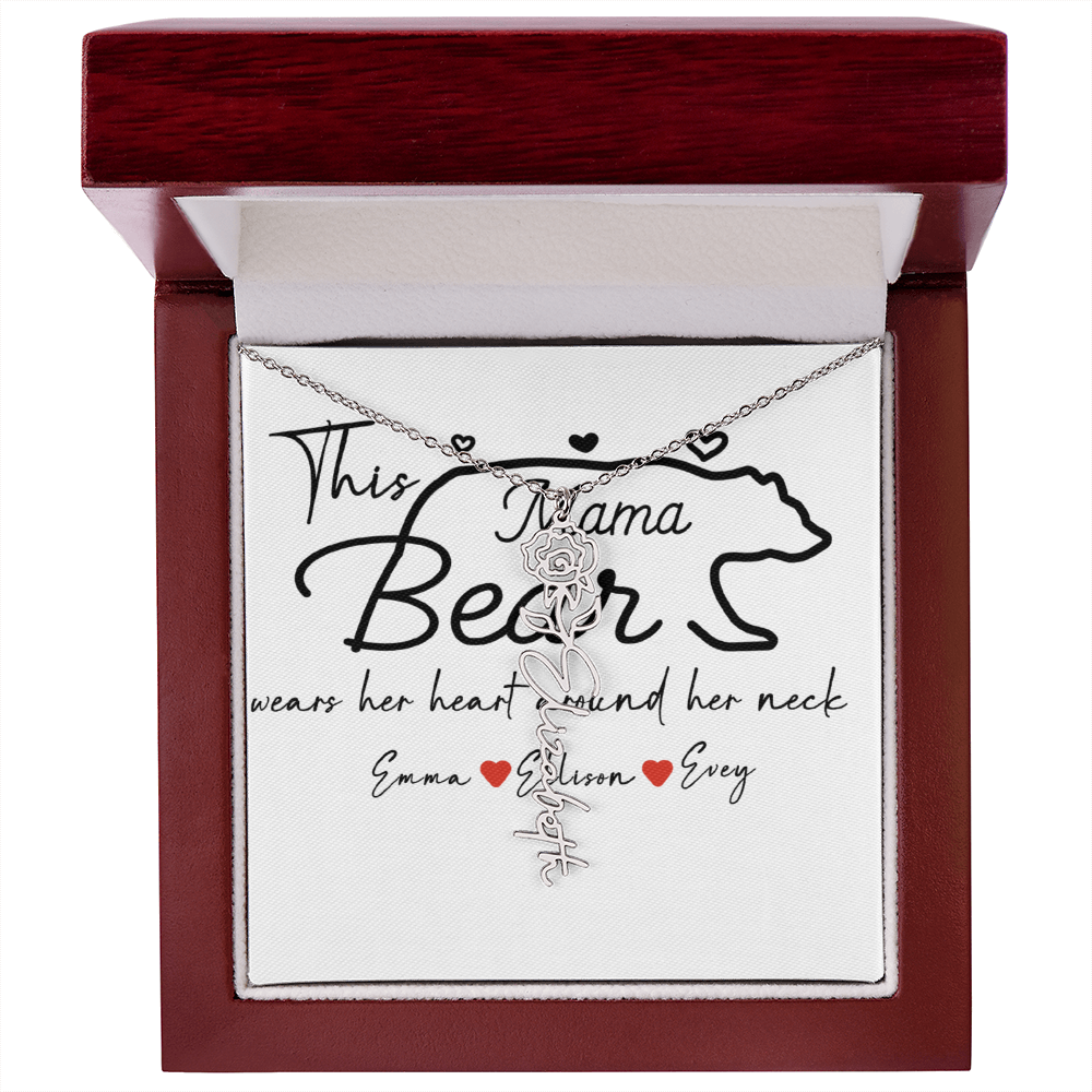 Personalized Mama Bear Flower Name Necklace