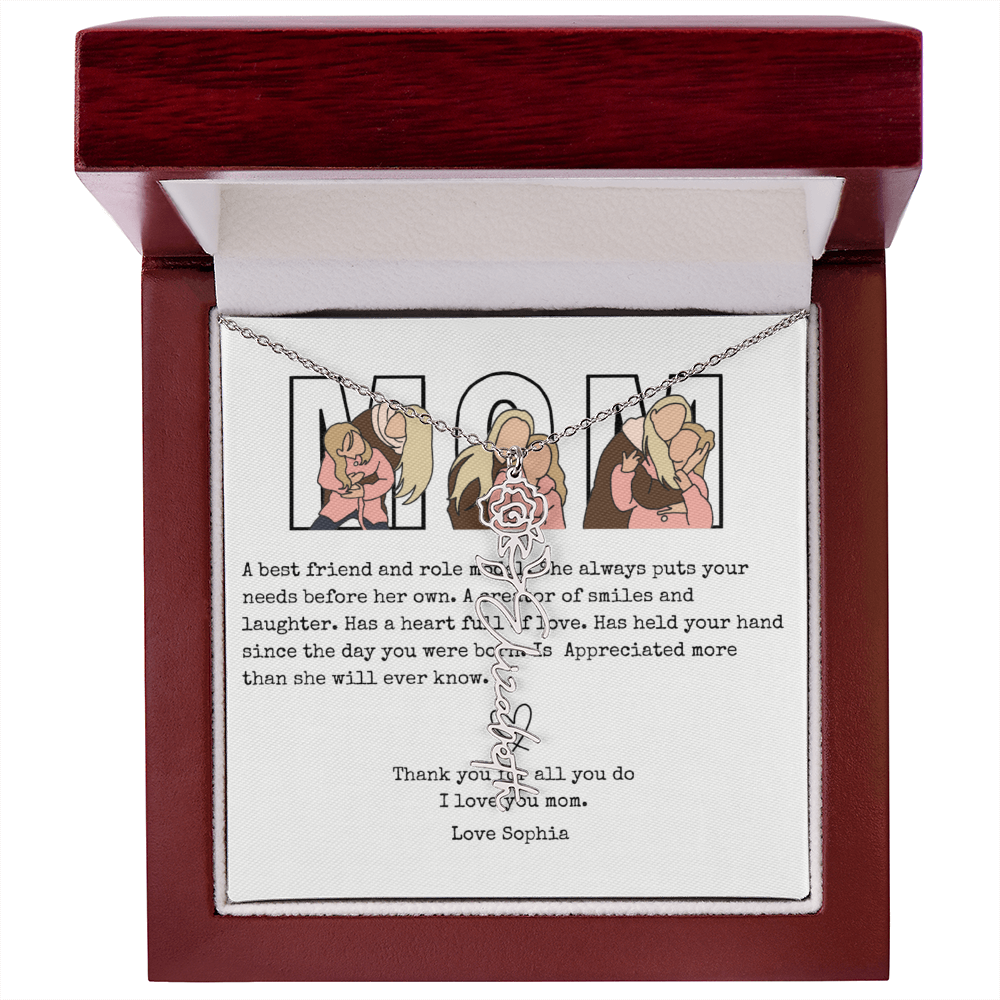 Personalized Mom Flower Name Necklace