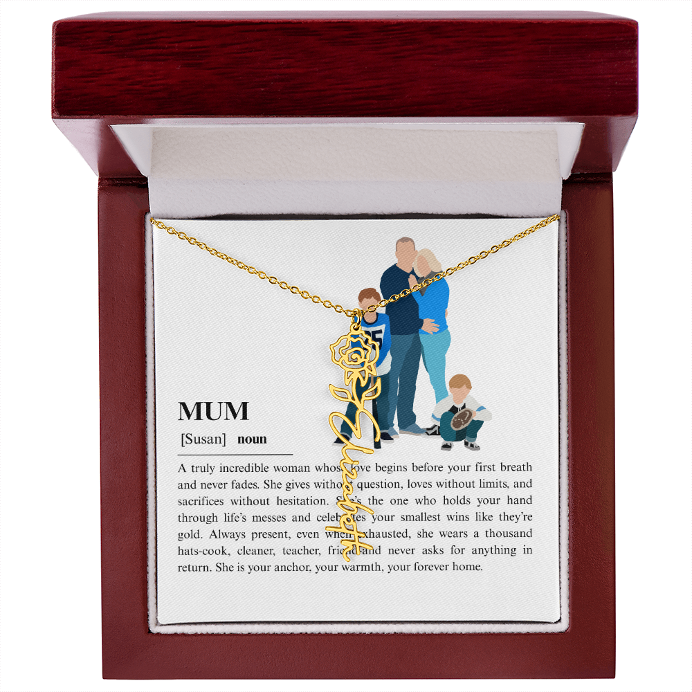 Personalized Mum Flower Name Necklace