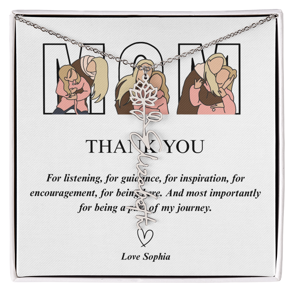 Personalized Mom Thank You Flower Name Necklace