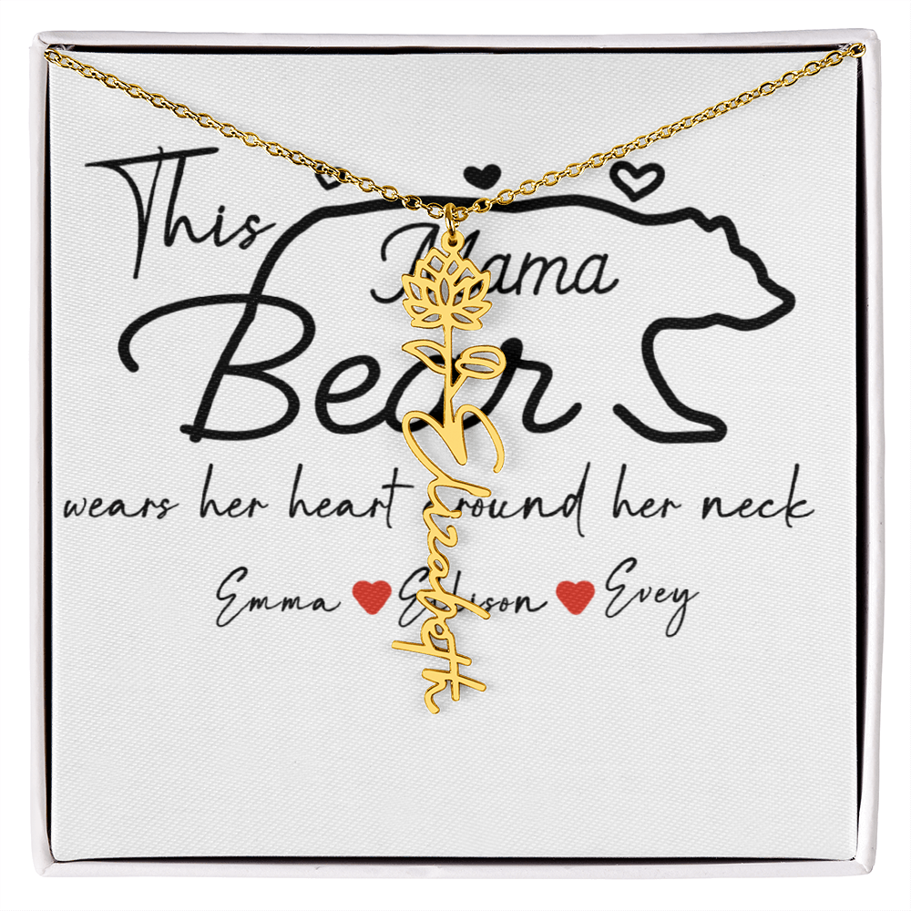 Personalized Mama Bear Flower Name Necklace
