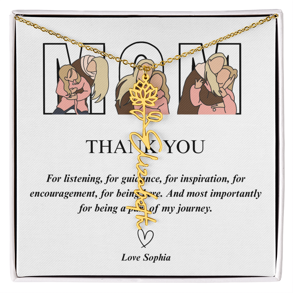 Personalized Mom Thank You Flower Name Necklace