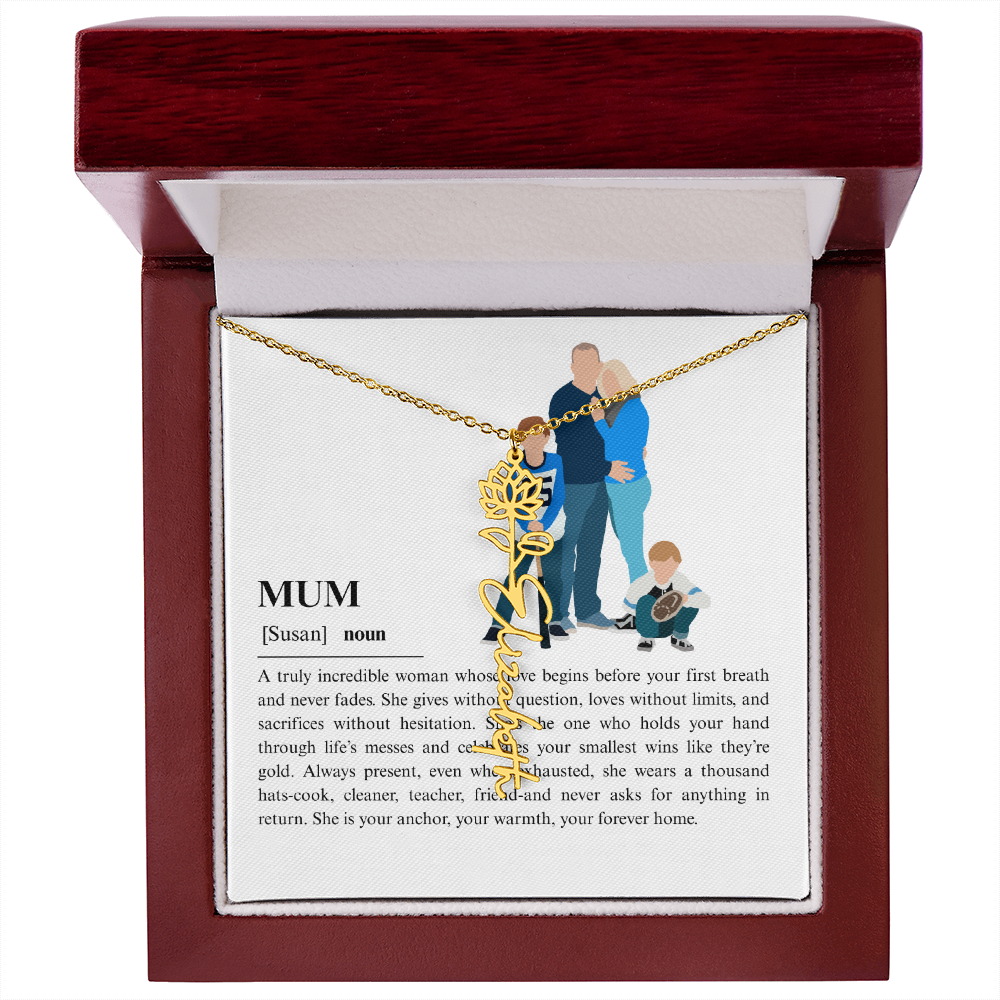 Personalized Mum Flower Name Necklace