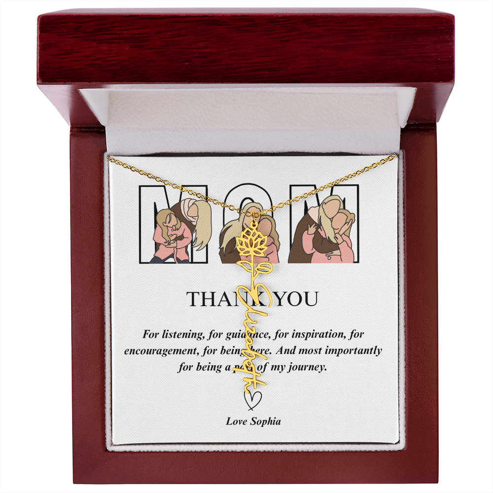 Personalized Mom Thank You Flower Name Necklace