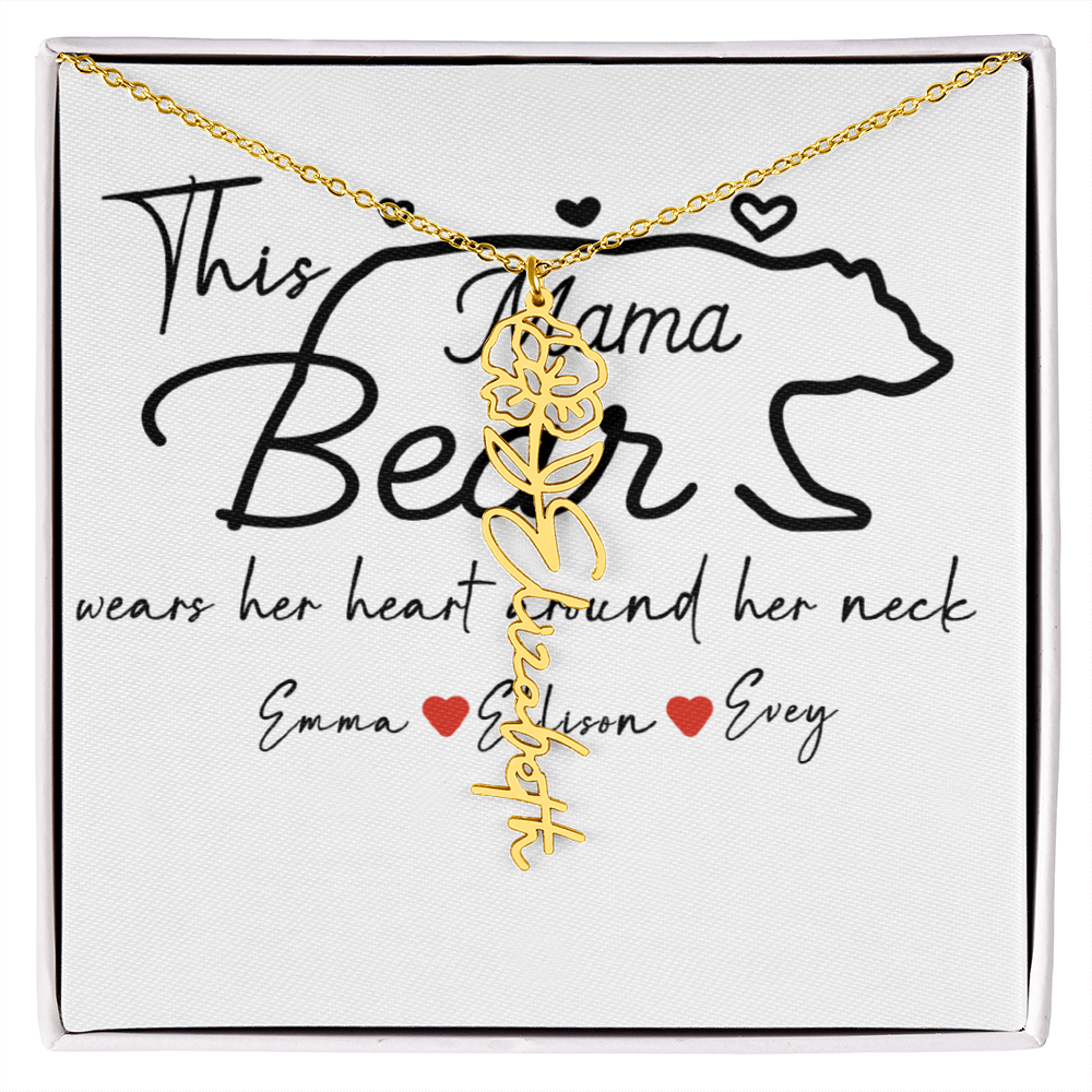 Personalized Mama Bear Flower Name Necklace