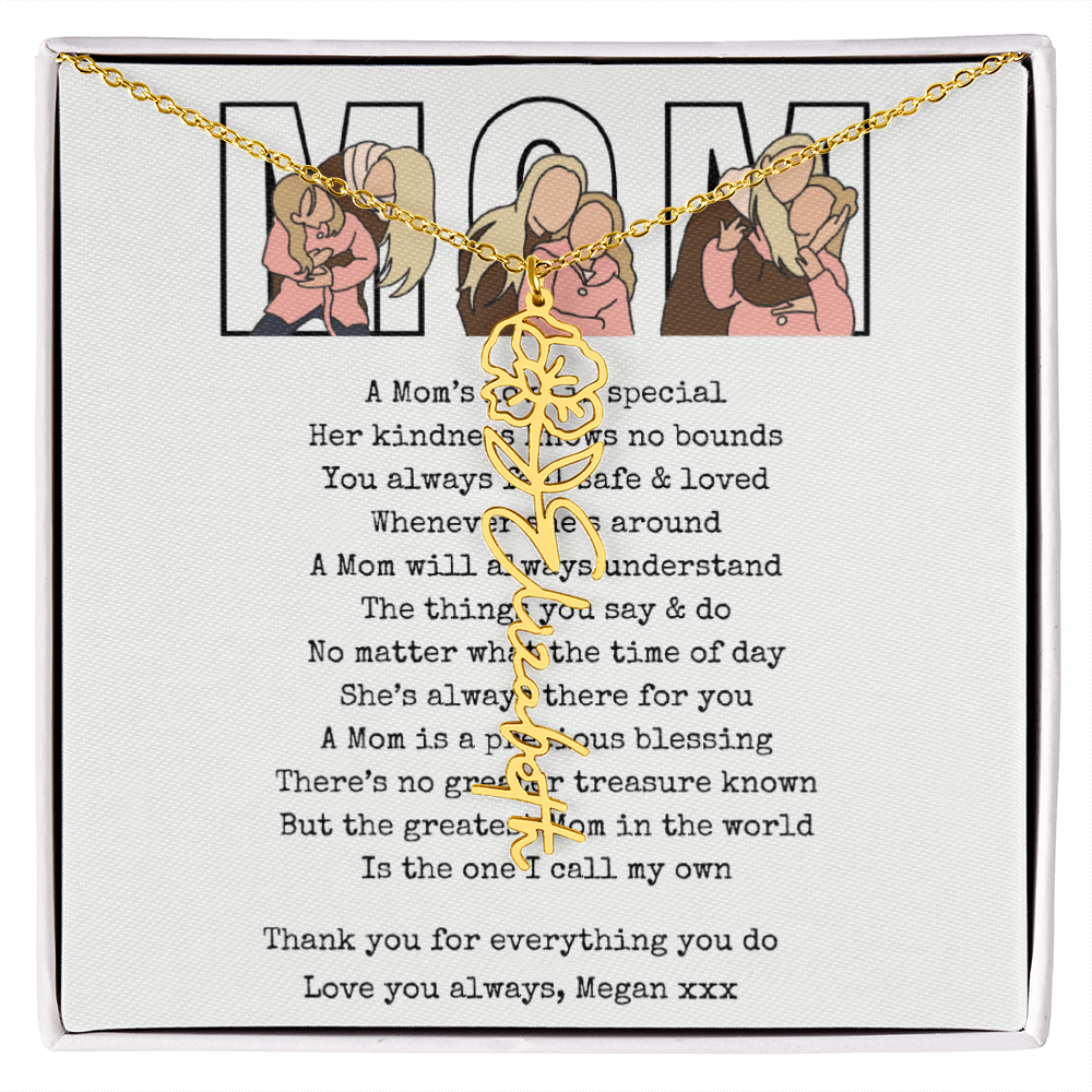 Personalized Mom Flower Name Necklace