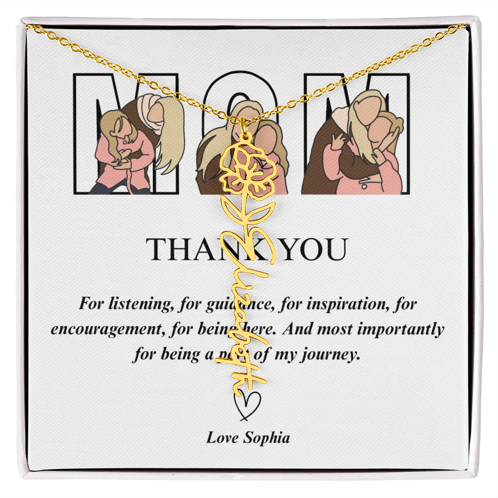 Personalized Mom Thank You Flower Name Necklace