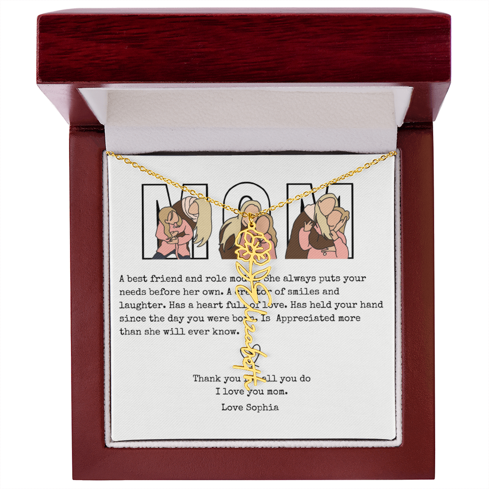 Personalized Mom Flower Name Necklace
