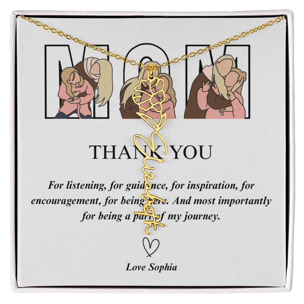 Personalized Mom Thank You Flower Name Necklace