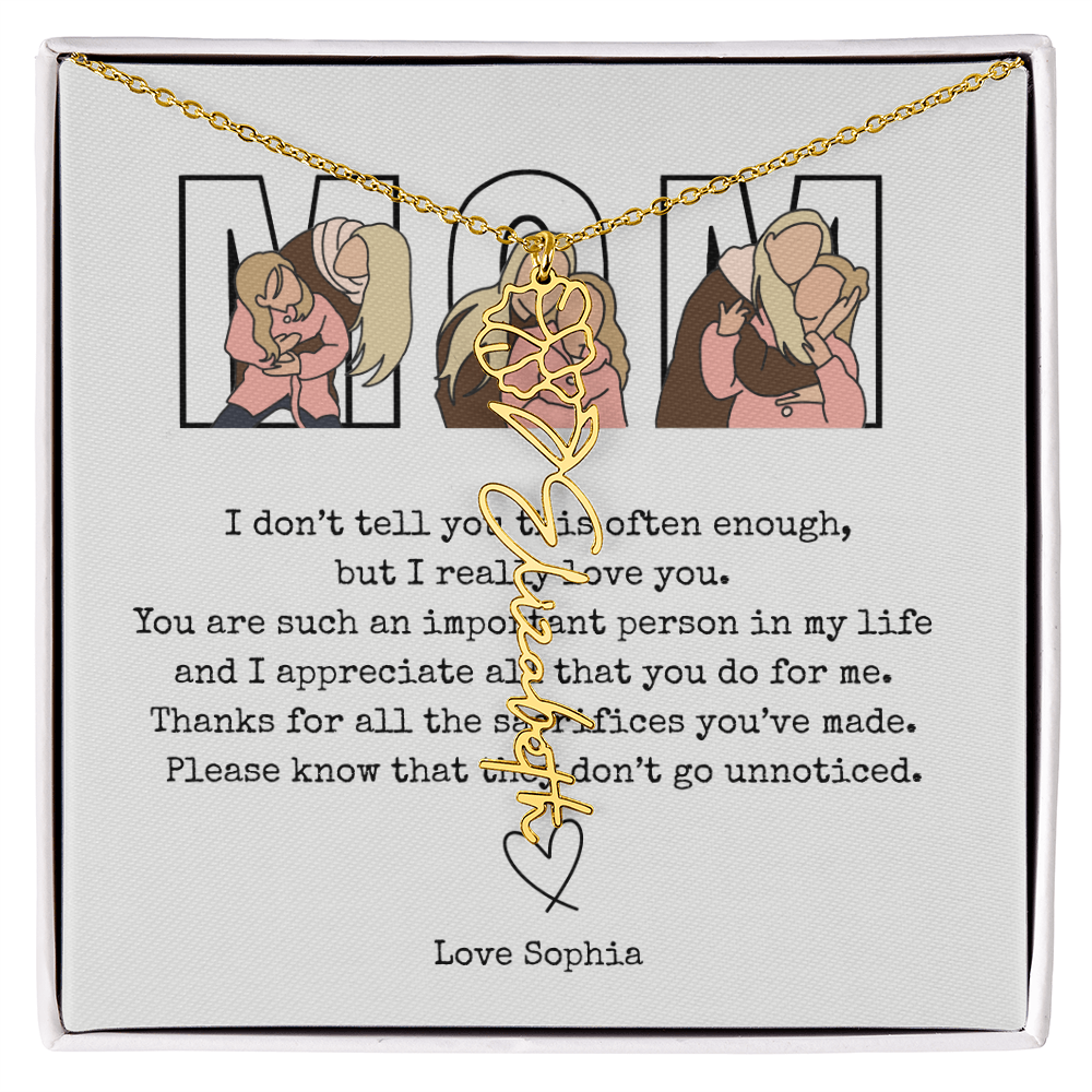 Personalized Mom Flower Name Necklace