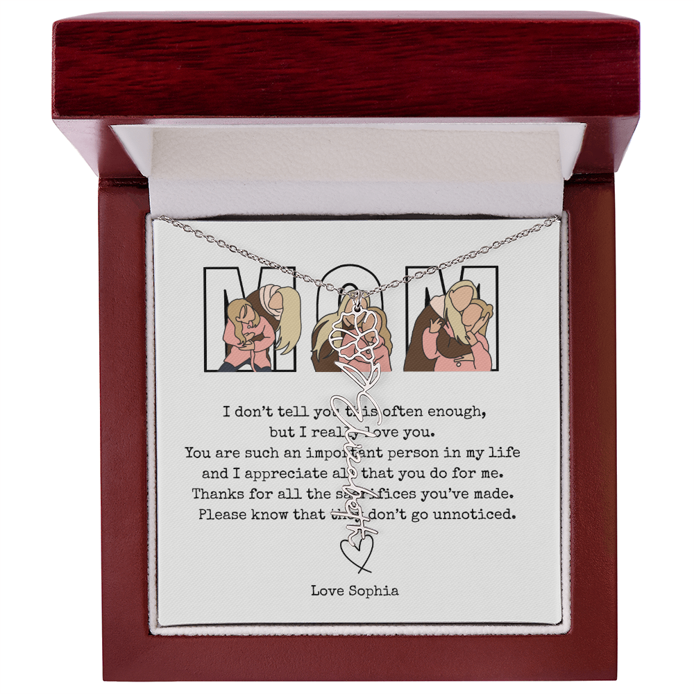 Personalized Mom Flower Name Necklace