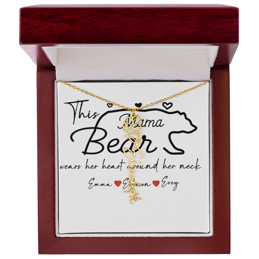 Personalized Mama Bear Flower Name Necklace