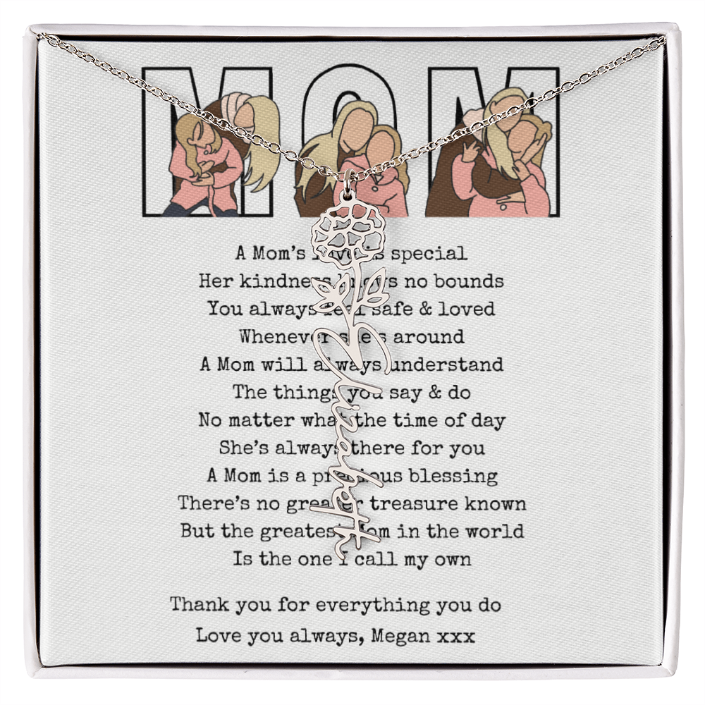 Personalized Mom Flower Name Necklace