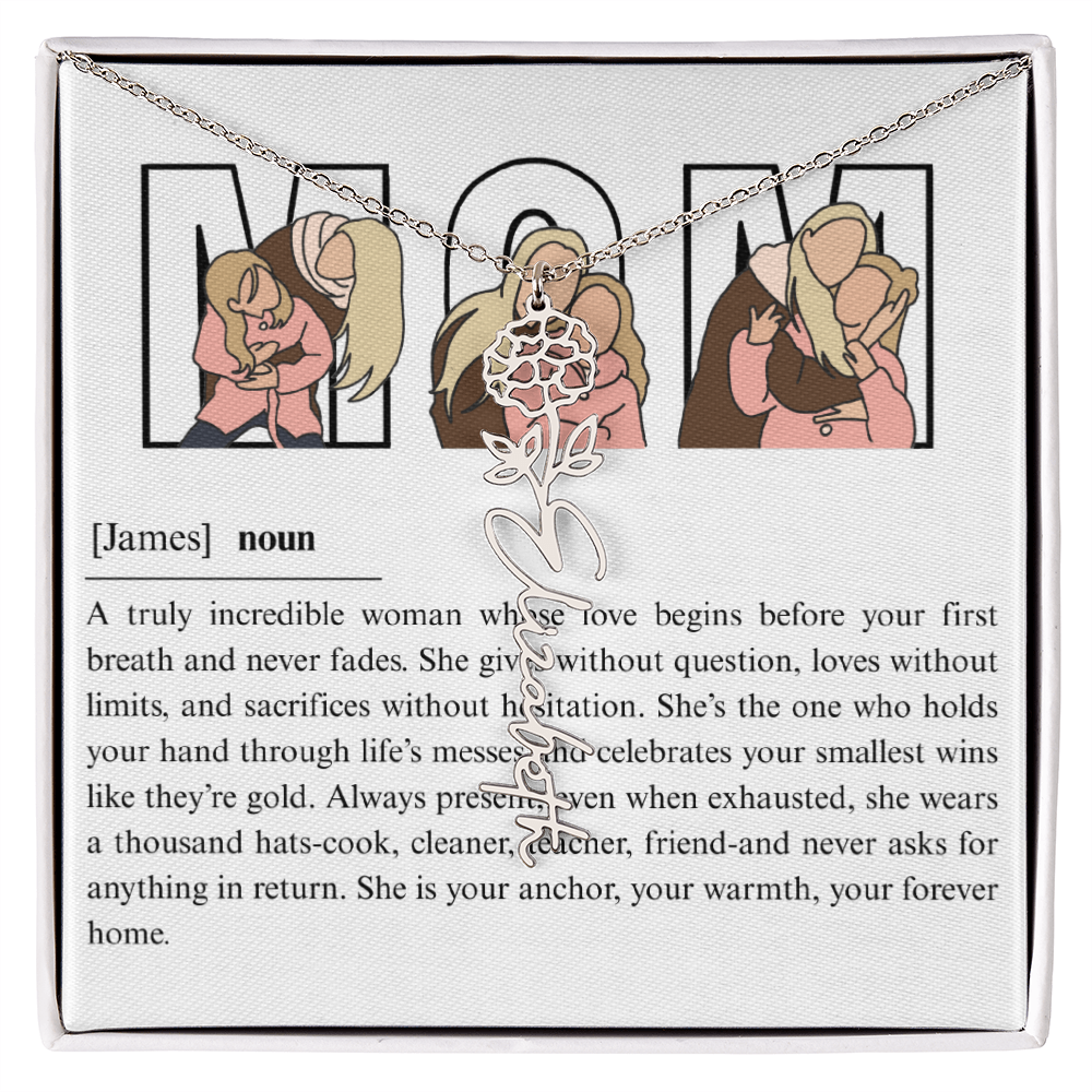 Personalized Mom Flower Name Necklace