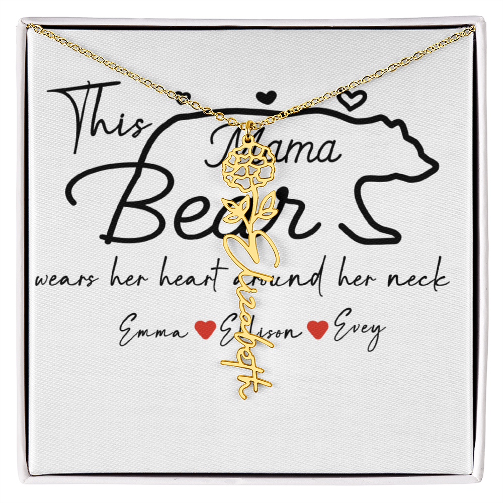 Personalized Mama Bear Flower Name Necklace
