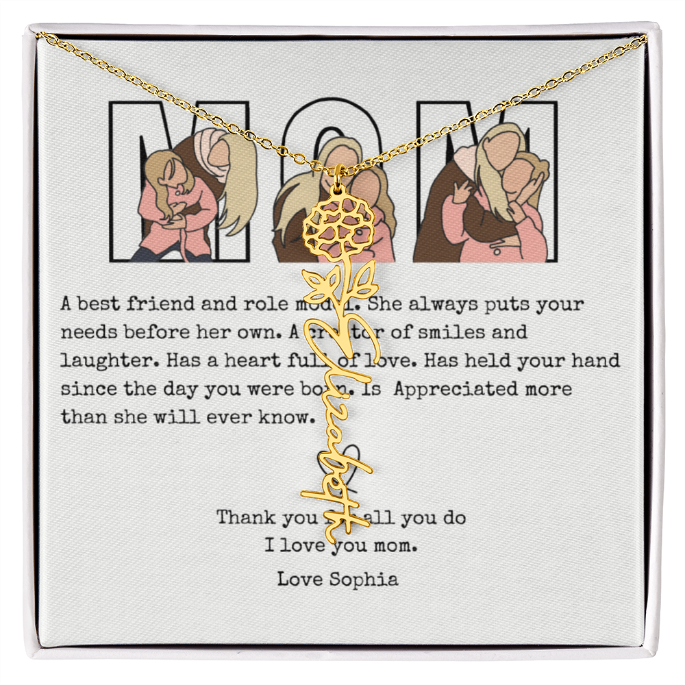Personalized Mom Flower Name Necklace